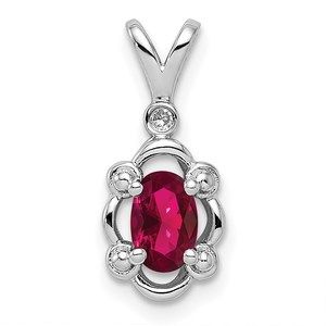 Sterling Silver Created Ruby July Birthstone & Diamond Necklace Charm Pendant
